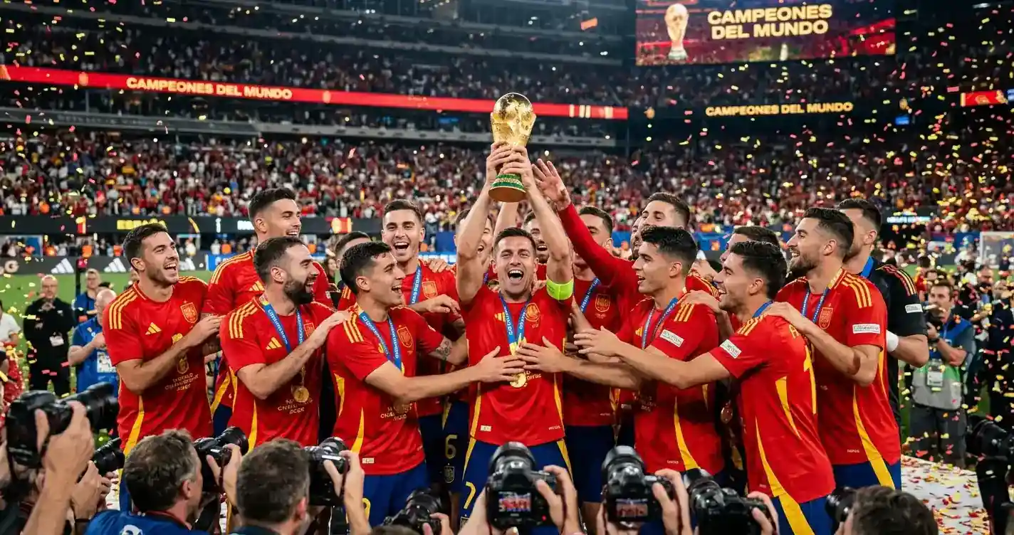 Španielsky tím dvíha trofej MS 2026 v MetLife Stadium