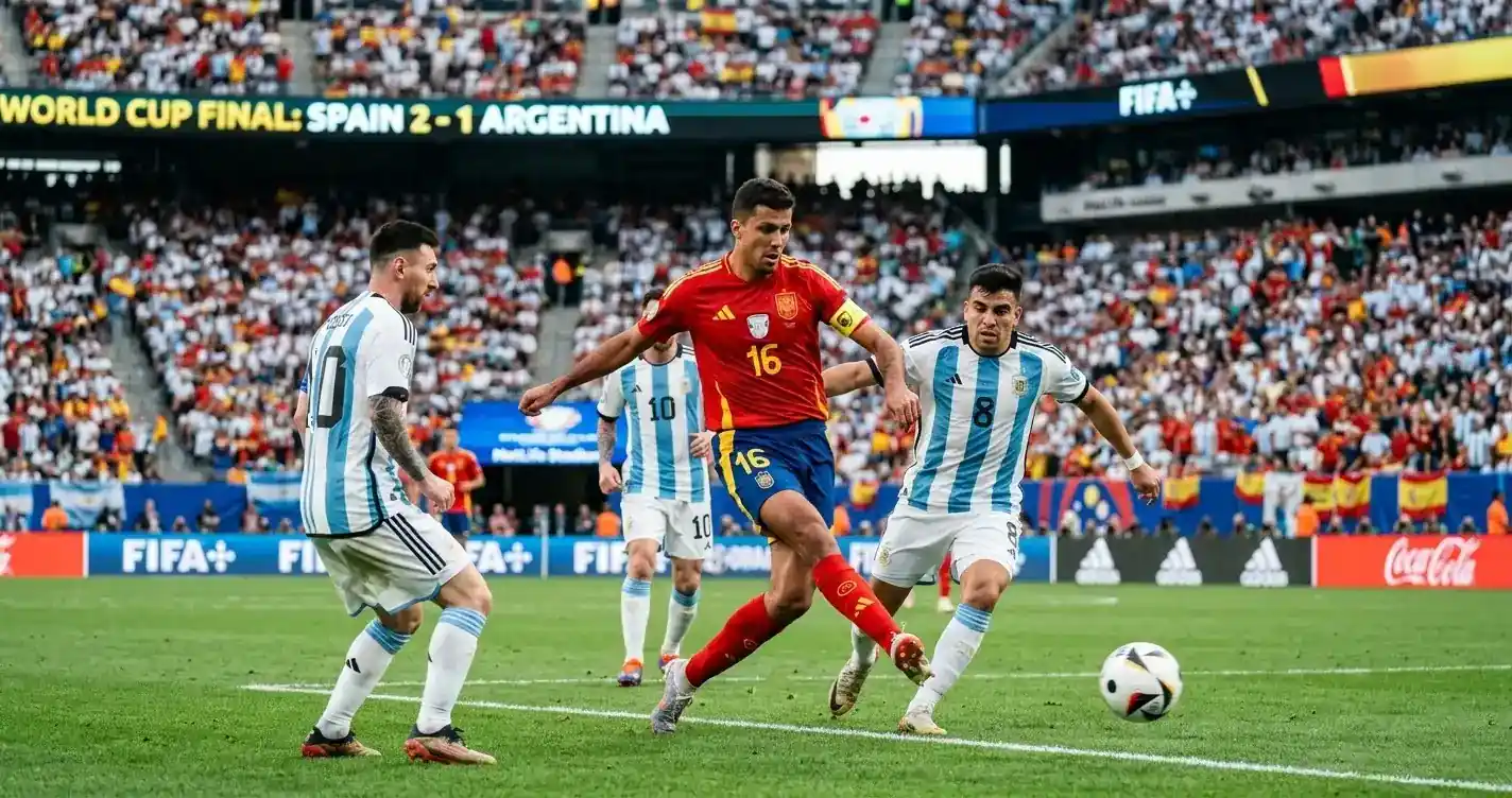 Rodri v akcii počas finále MS 2026 proti Argentíne